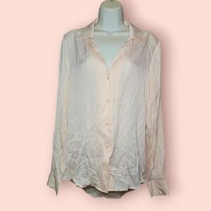 Quince Washable Stretch Silk Notch Collar Blouse Ivory/Peachy Women's Medium